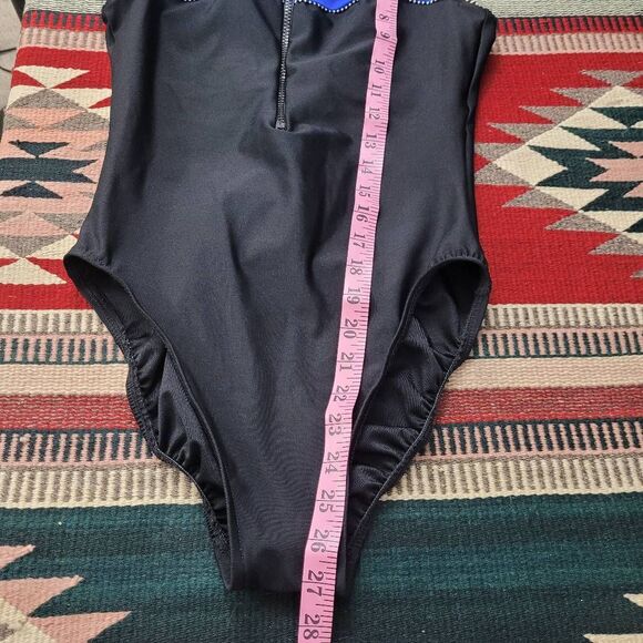 Vtg 90s Miraclesuit One Piece Swimsuit Sz 10 Black Blue Front Zip Bathing Suit - Picture 7 of 7